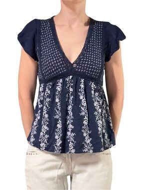 So | Blue Mixed Floral Print Short Sleeve Babydoll Top